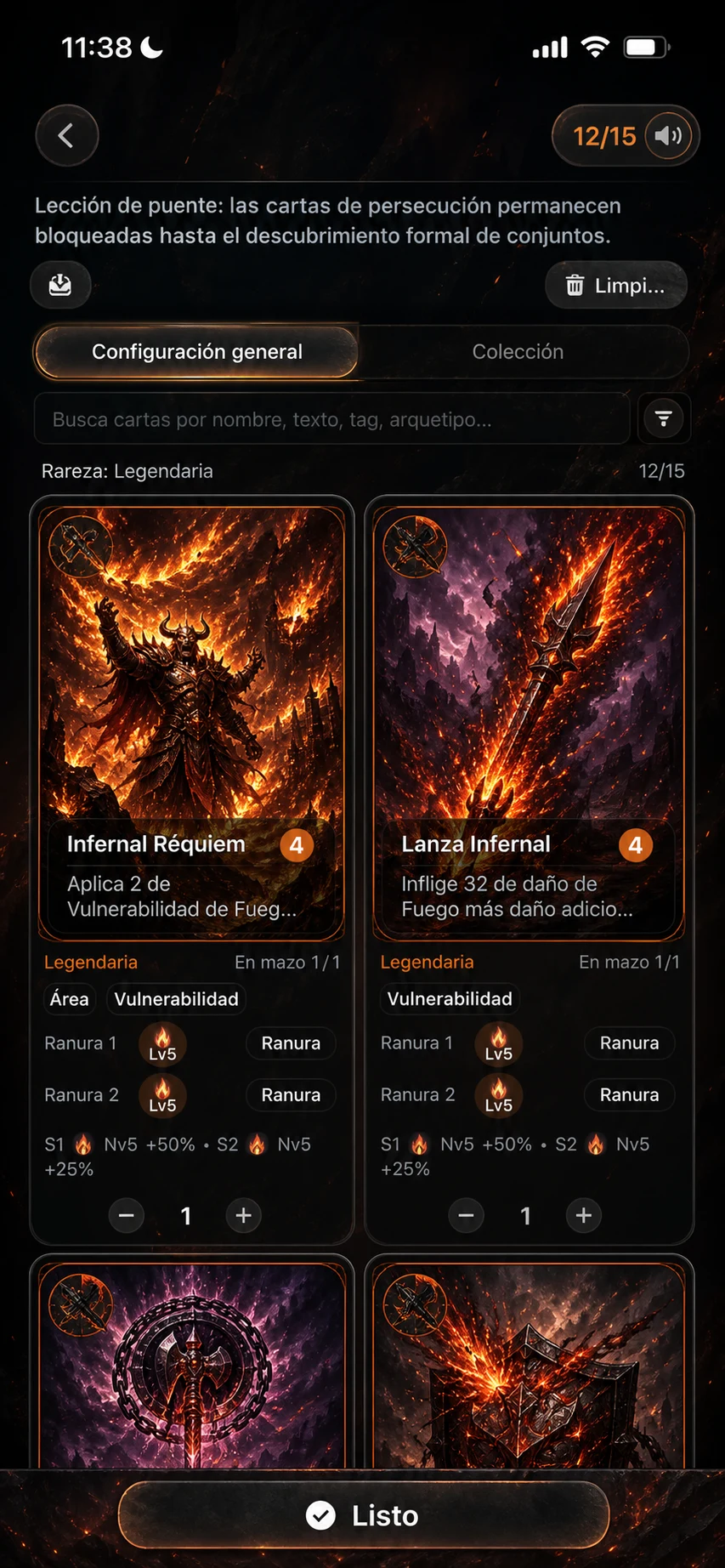 Cartas legendarias de fuego para ajustar el plan del mazo