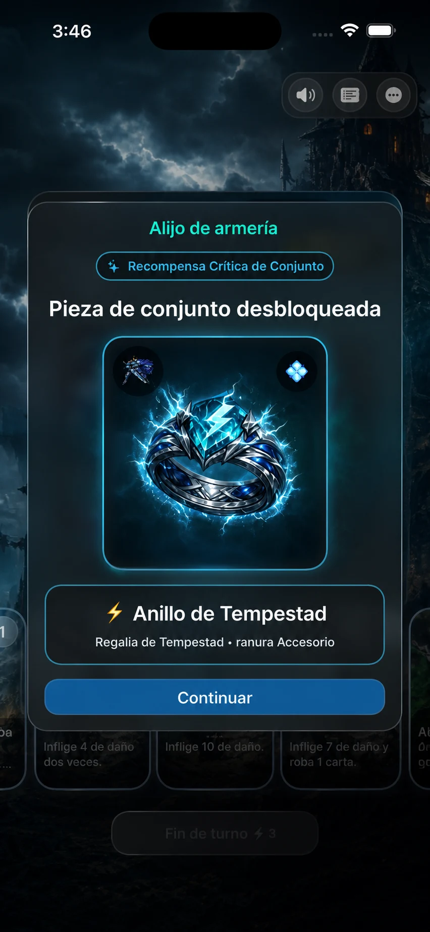 Reward de Anillo de Tempestad desbloqueado como accesorio de set