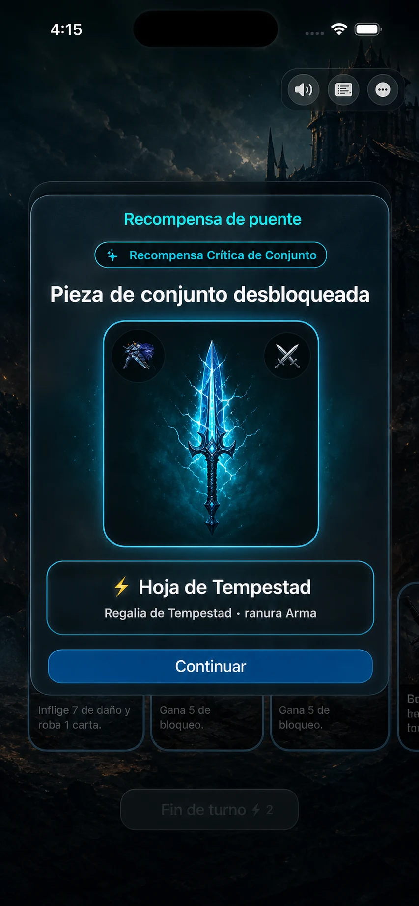 Reward de Hoja de Tempestad desbloqueada como arma de set