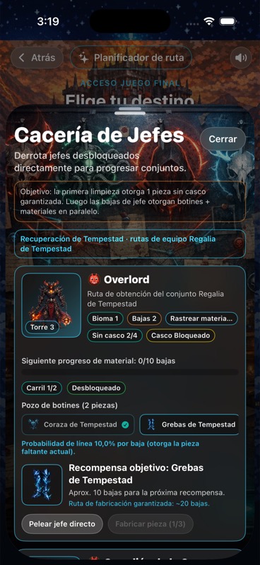 Boss Hunt mostrando un material Tempest obtenido después de diez victorias